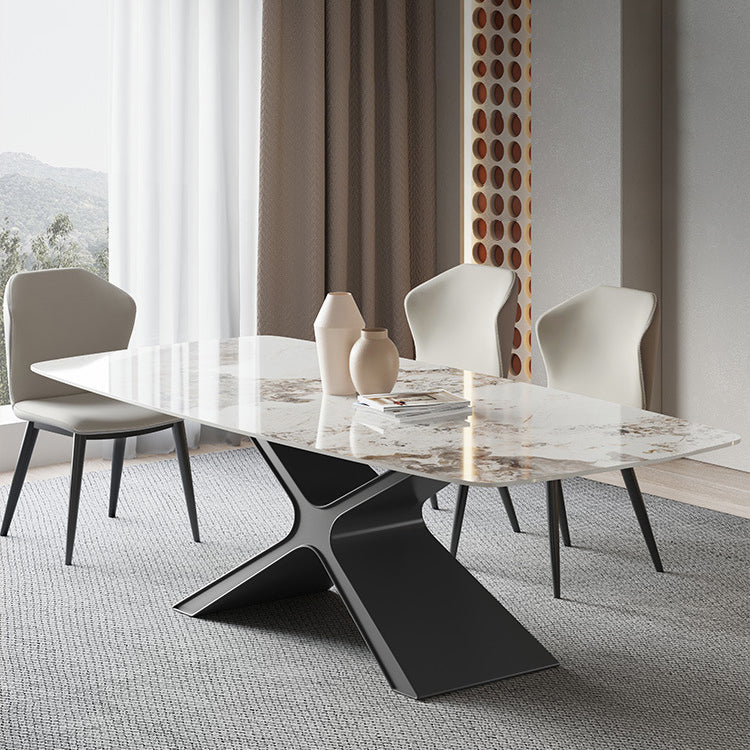 Industrial Style Sintered Stone Table Dining Rectangle Table with Metal Legs for Kitchen