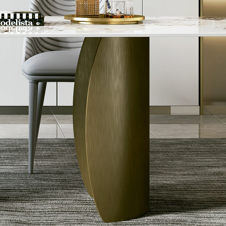 Modern Sintered Stone Table Dining Rectangle Table with Metal Legs for Home Use