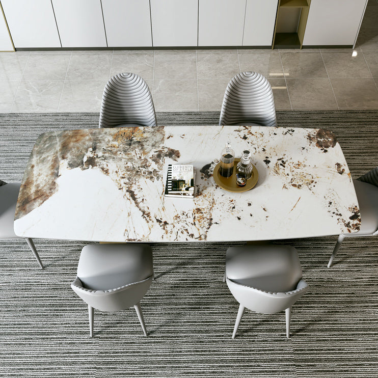Modern Sintered Stone Table Dining Rectangle Table with Metal Legs for Home Use