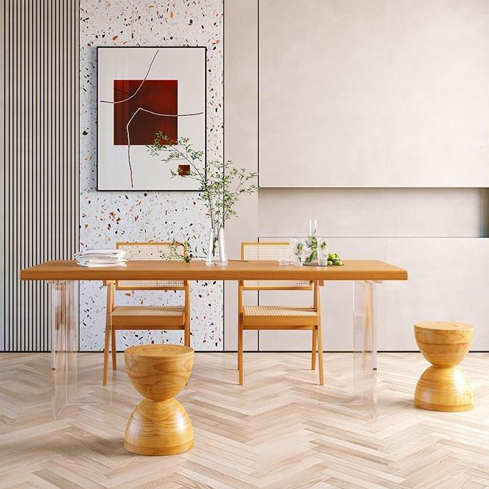 Rectangle Acrylic Base Dining Table Modern Pine Wood Table for Kitchen