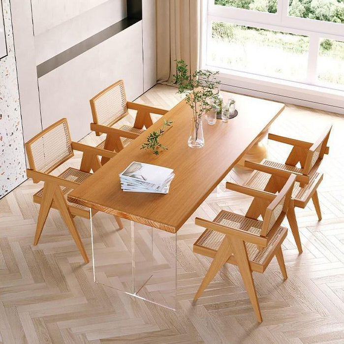 Rectangle Acrylic Base Dining Table Modern Pine Wood Table for Kitchen