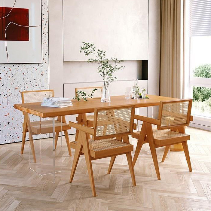 Rectangle Acrylic Base Dining Table Modern Pine Wood Table for Kitchen