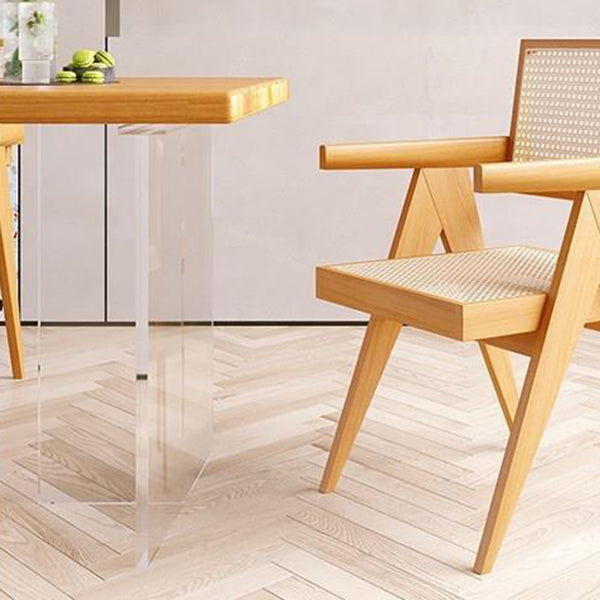 Rectangle Acrylic Base Dining Table Modern Pine Wood Table for Kitchen