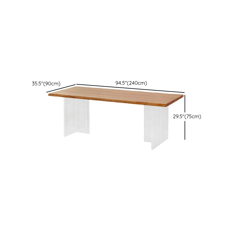 Rectangle Acrylic Base Dining Table Modern Pine Wood Table for Kitchen