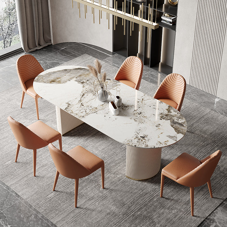 Glam Sintered Stone Table Dining Oval Table with Metal Legs for Home Use