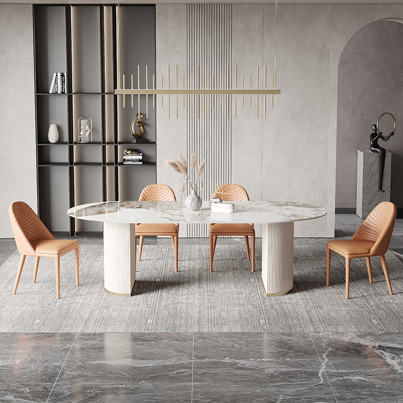 Glam Sintered Stone Table Dining Oval Table with Metal Legs for Home Use