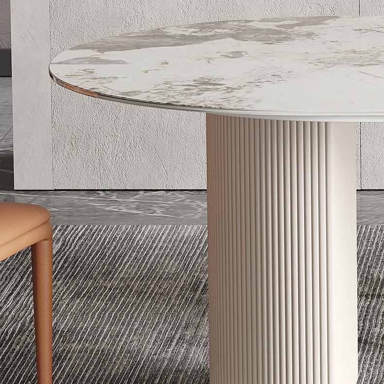 Glam Sintered Stone Table Dining Oval Table with Metal Legs for Home Use