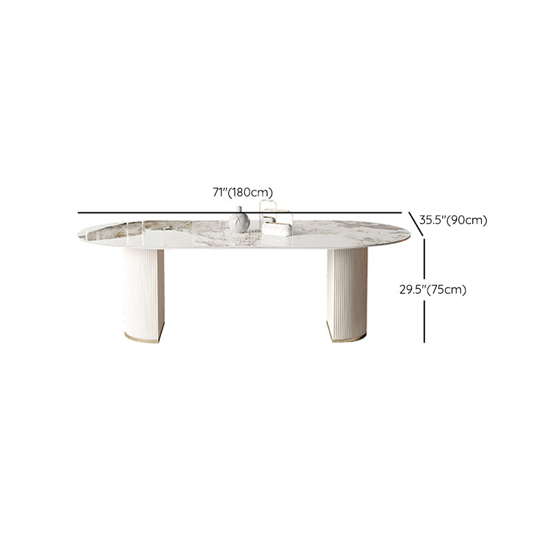 Glam Sintered Stone Table Dining Oval Table with Metal Legs for Home Use