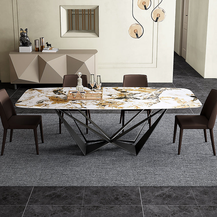 Industrial Style Sintered Stone Table Dining Rectangle Table with Metal Legs for Home Use