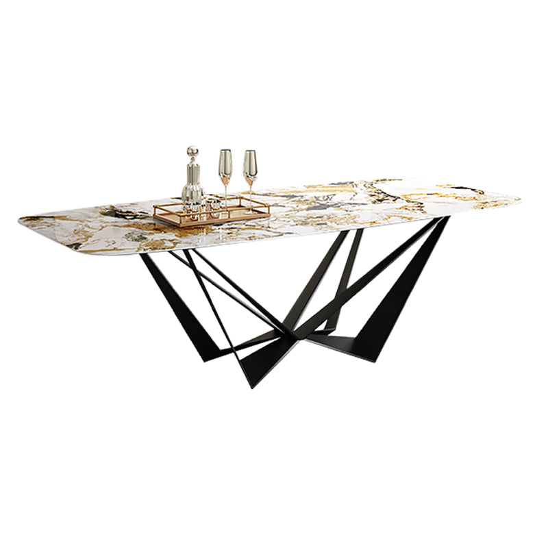 Industrial Style Sintered Stone Table Dining Rectangle Table with Metal Legs for Home Use