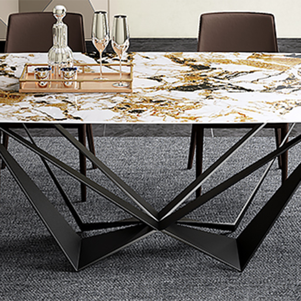 Industrial Style Sintered Stone Table Dining Rectangle Table with Metal Legs for Home Use