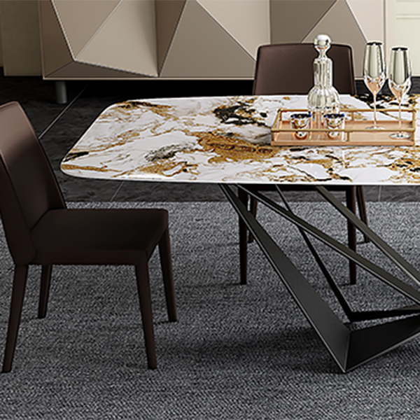 Industrial Style Sintered Stone Table Dining Rectangle Table with Metal Legs for Home Use