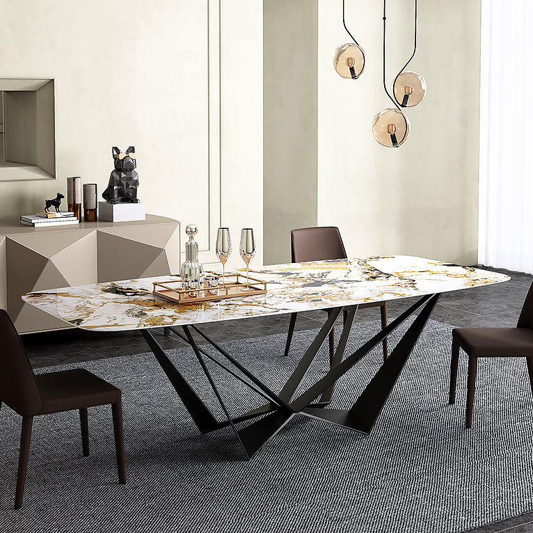 Industrial Style Sintered Stone Table Dining Rectangle Table with Metal Legs for Home Use
