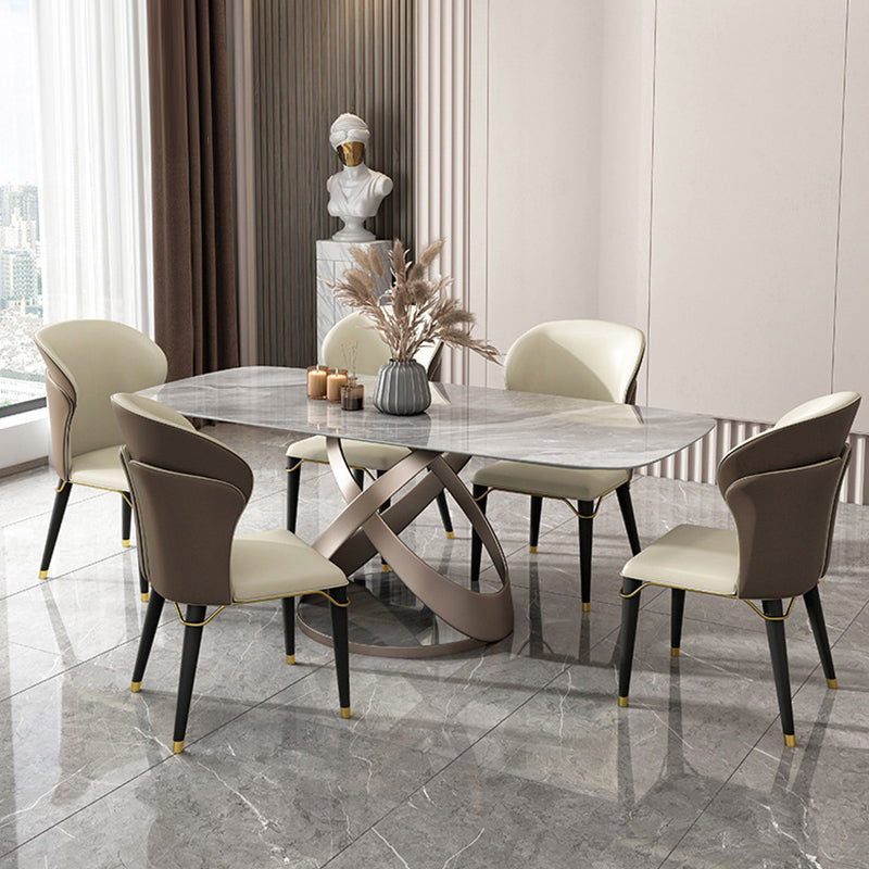 Modern Style Sintered Stone Table Dining Rectangle Table with Metal Legs for Home Use