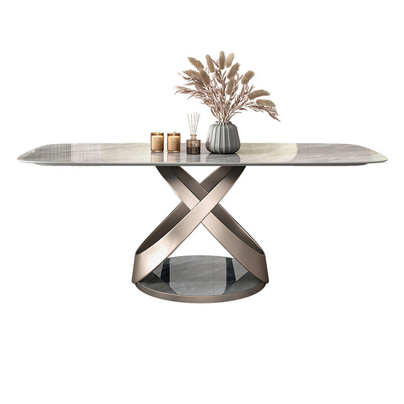Modern Style Sintered Stone Table Dining Rectangle Table with Metal Legs for Home Use
