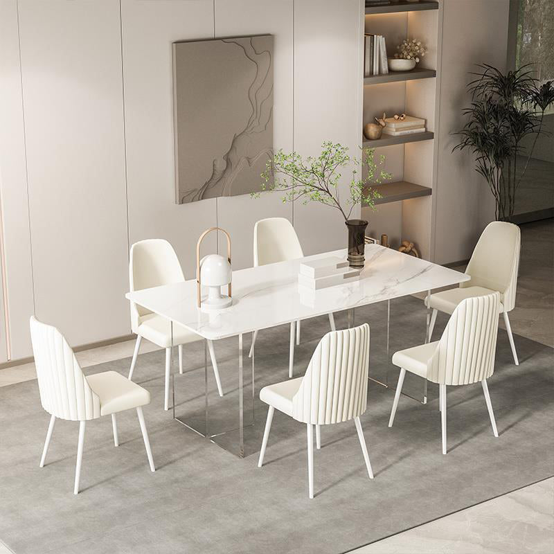 Modern Sintered Stone Dining Table Acrylic Dining Table with Double Pedestal Base