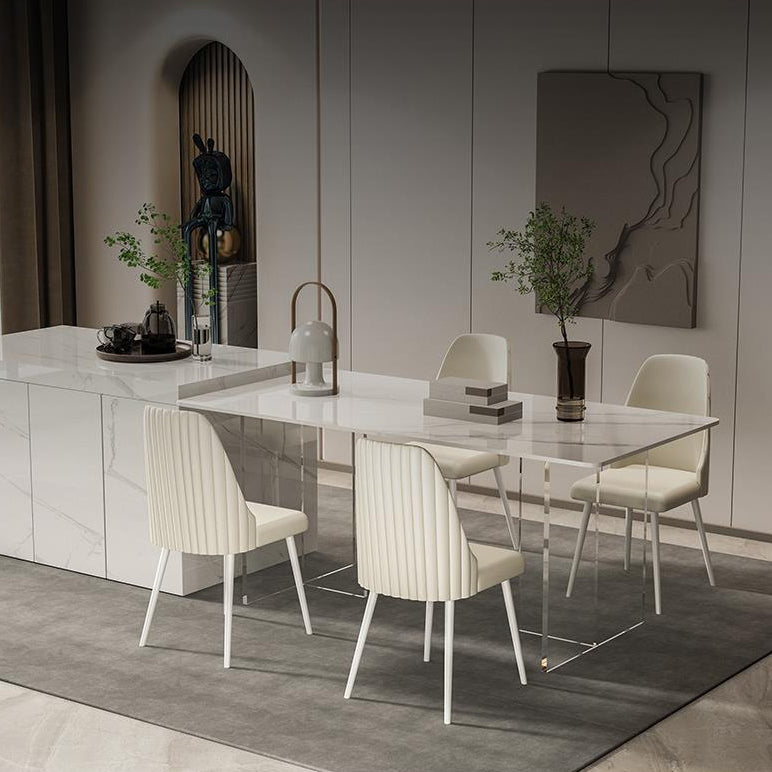 Modern Sintered Stone Dining Table Acrylic Dining Table with Double Pedestal Base