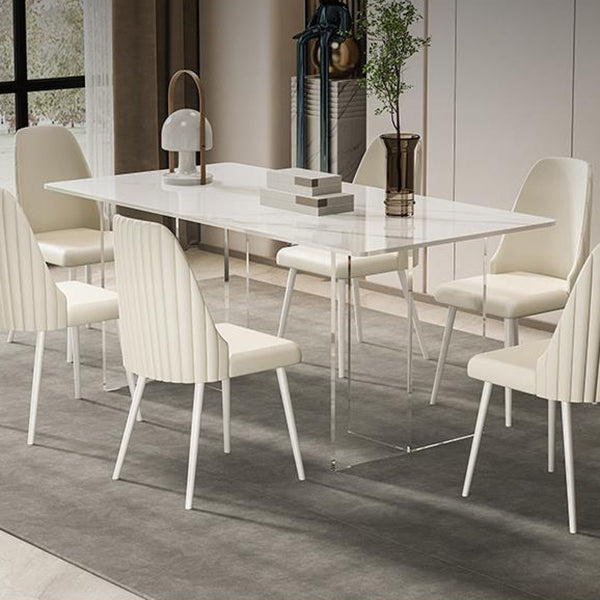 Modern Sintered Stone Dining Table Acrylic Dining Table with Double Pedestal Base