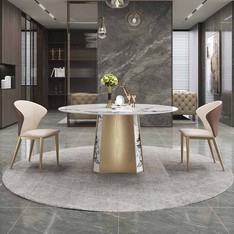 Modern Dining Sintered Stone Table Dining Round Table with Metal Legs for Home Use