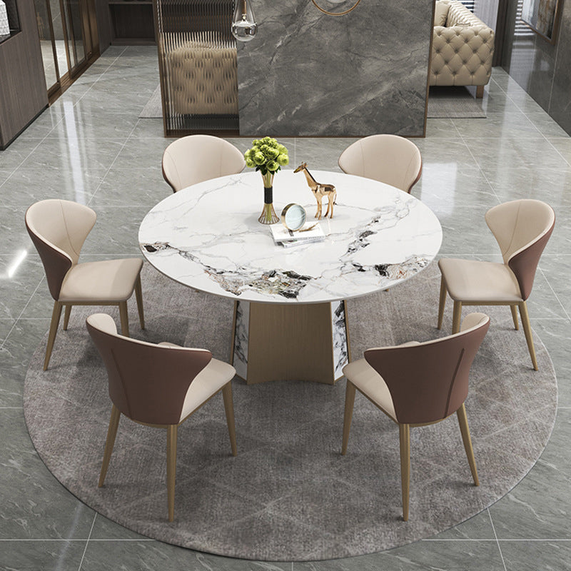 Modern Dining Sintered Stone Table Dining Round Table with Metal Legs for Home Use