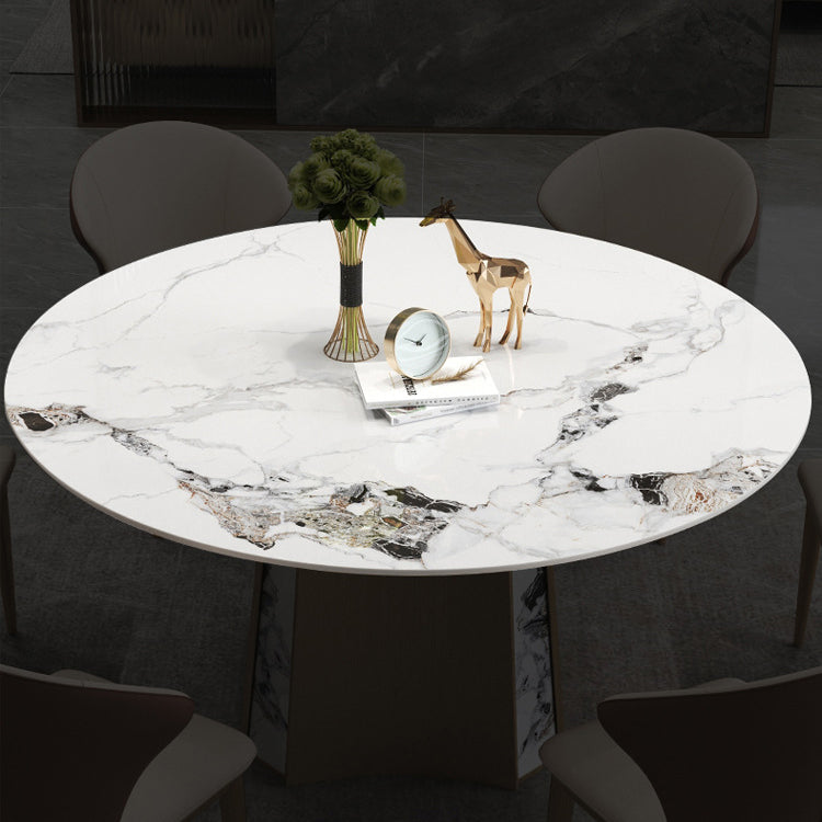 Modern Dining Sintered Stone Table Dining Round Table with Metal Legs for Home Use