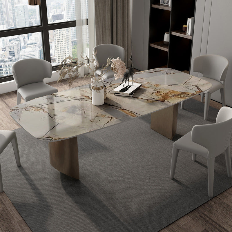 Modern Dining Sintered Stone Table Dining Rectangle Table with Metal Legs for Home Use