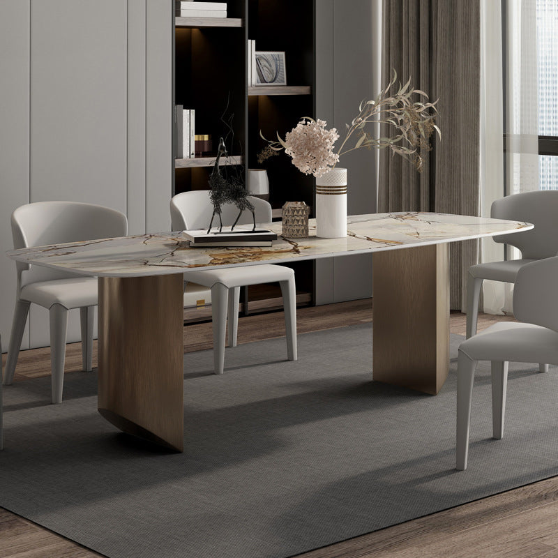 Modern Dining Sintered Stone Table Dining Rectangle Table with Metal Legs for Home Use