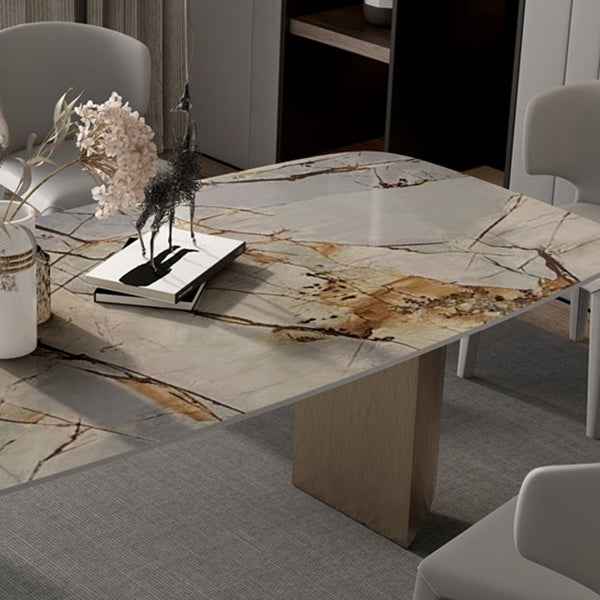 Modern Dining Sintered Stone Table Dining Rectangle Table with Metal Legs for Home Use