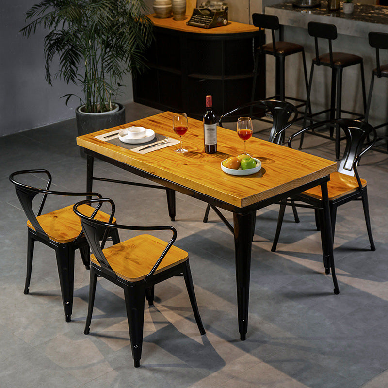Rectangle Black Base Dining Table Industrial Wood Table for Bar