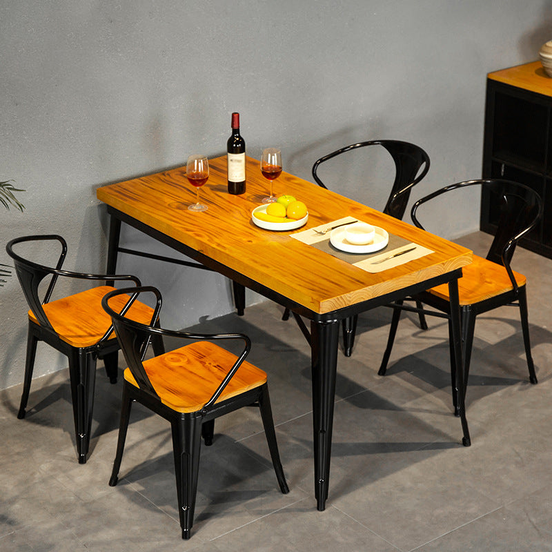 Rectangle Black Base Dining Table Industrial Wood Table for Bar