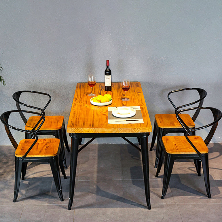 Rectangle Black Base Dining Table Industrial Wood Table for Bar