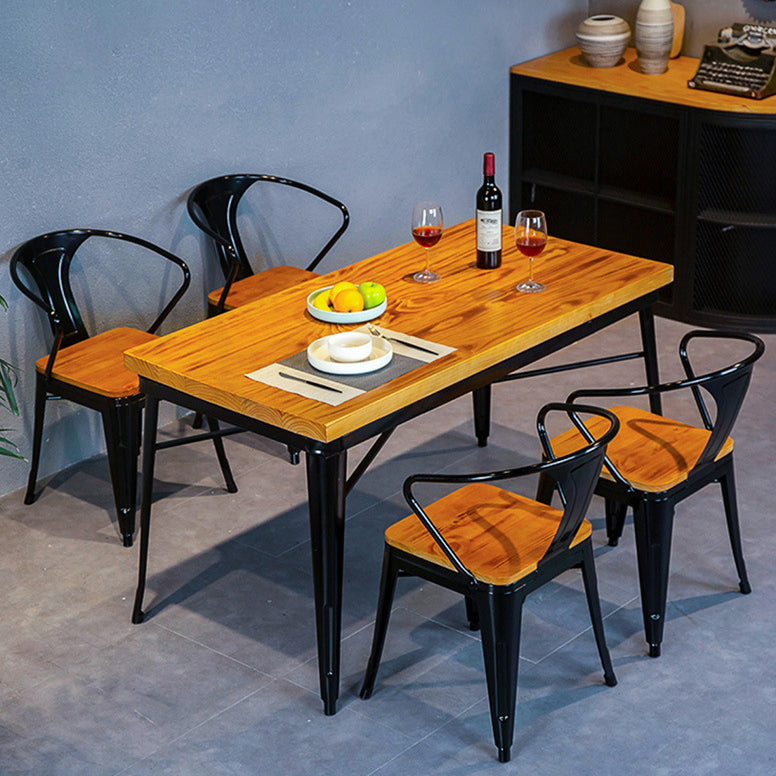 Rectangle Black Base Dining Table Industrial Wood Table for Bar