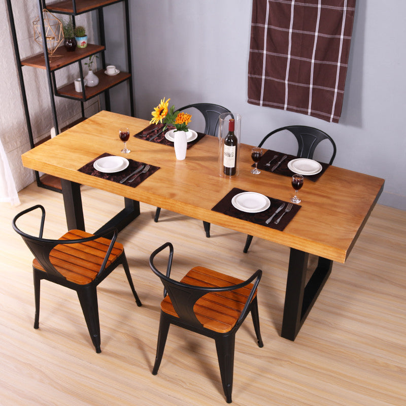 Rectangle Double Base Dining Table Industrial Wood Table for Dining Room