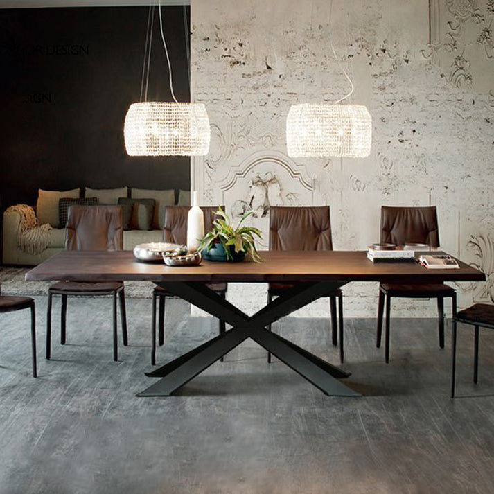 Rectangle Black Base Dining Table Industrial Wood Table for Dining Room