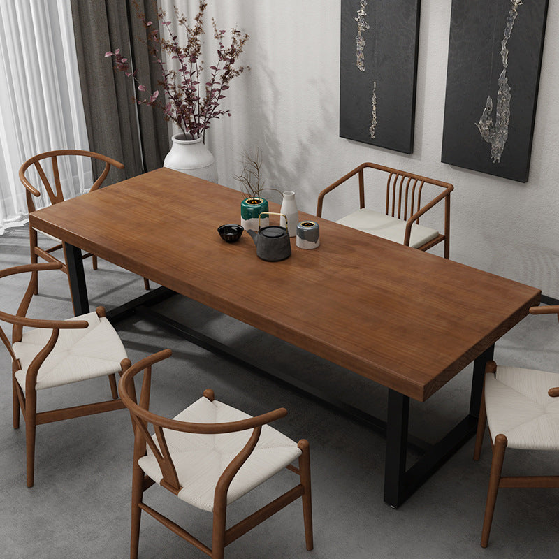 Rectangle Black Base Dining Table Industrial Wood Table for Kitchen