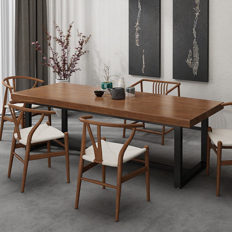 Rectangle Black Base Dining Table Industrial Wood Table for Kitchen