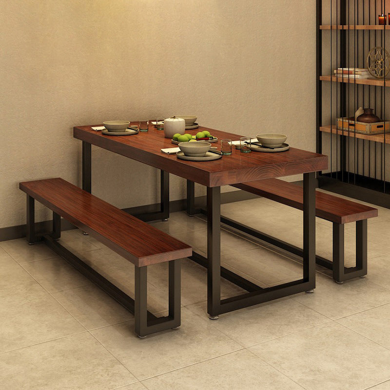Rectangle Black Base Dining Table Industrial Pine Wood Table for Kitchen