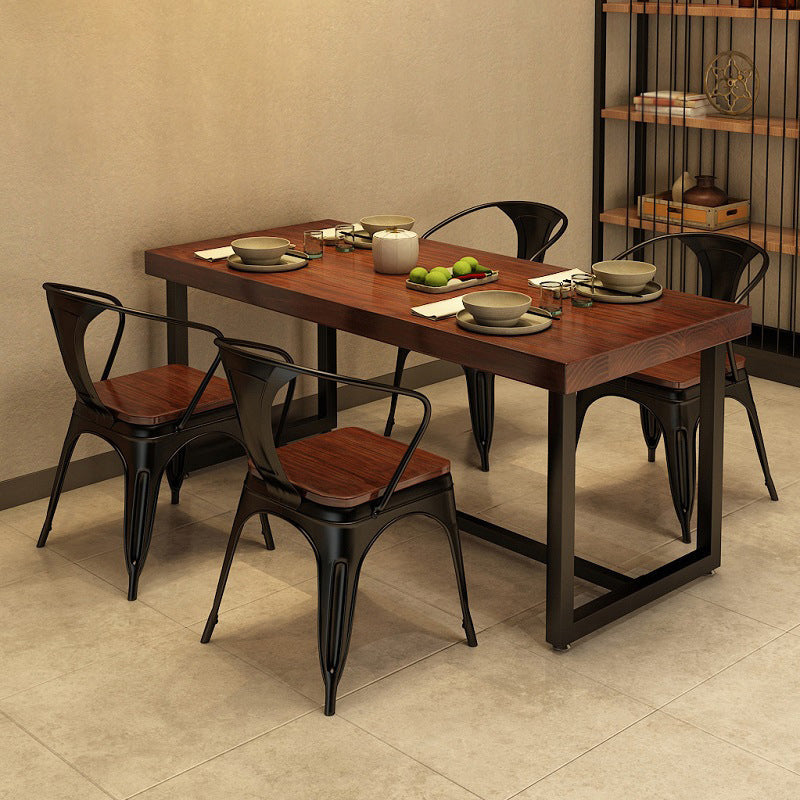 Rectangle Black Base Dining Table Industrial Pine Wood Table for Kitchen