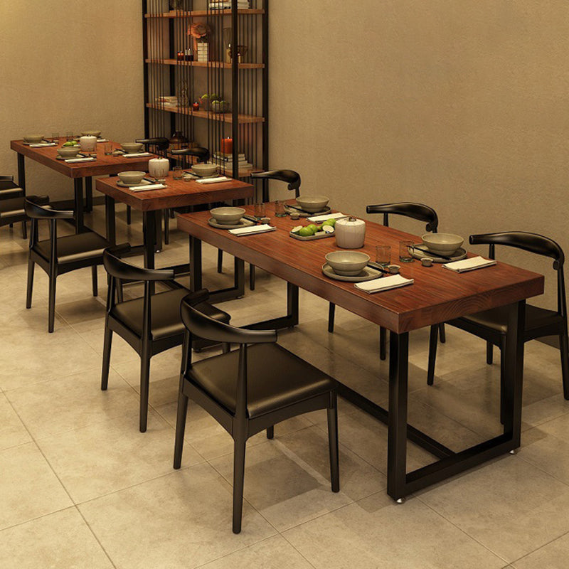 Rectangle Black Base Dining Table Industrial Pine Wood Table for Kitchen