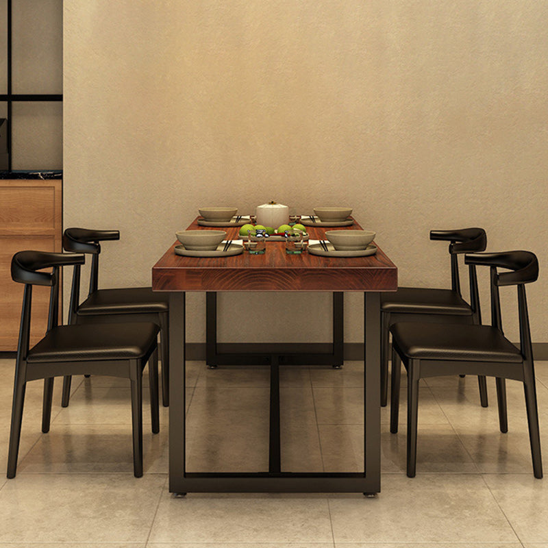 Rectangle Black Base Dining Table Industrial Pine Wood Table for Kitchen