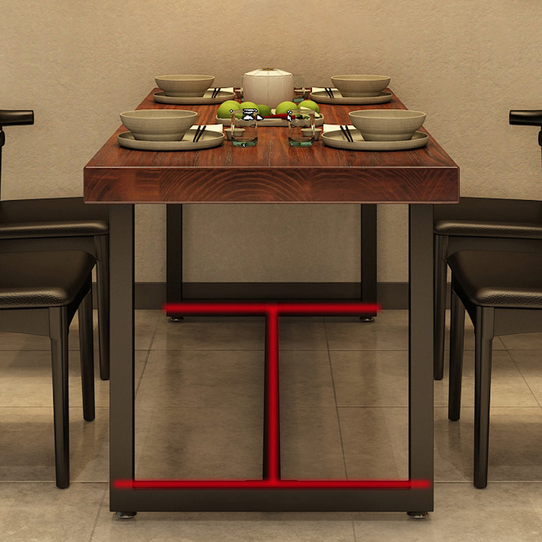 Rectangle Black Base Dining Table Industrial Pine Wood Table for Kitchen