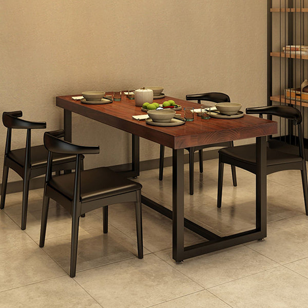 Rectangle Black Base Dining Table Industrial Pine Wood Table for Kitchen