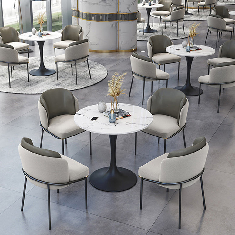 Round Black Base Dining Table Modern Stone Table for Milk Tea Shop