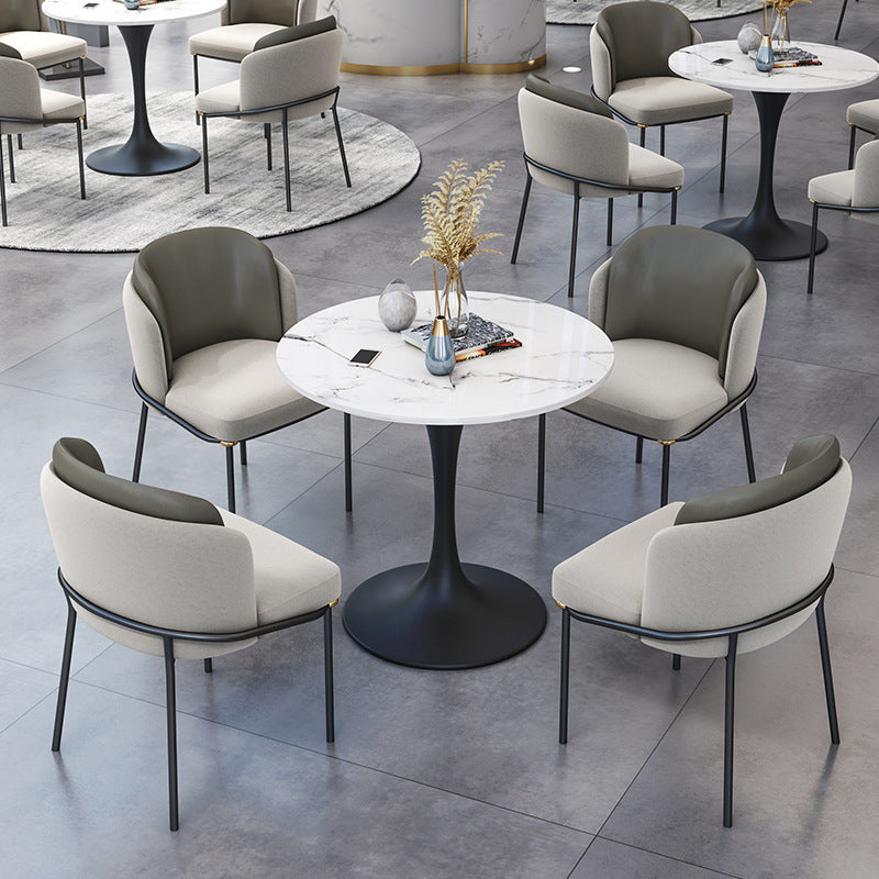 Round Black Base Dining Table Modern Stone Table for Milk Tea Shop