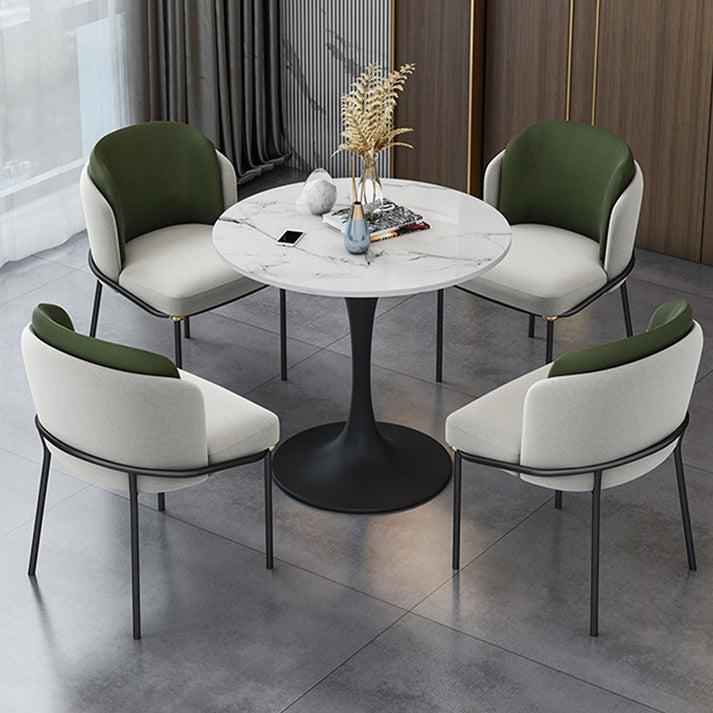 Round Black Base Dining Table Modern Stone Table for Milk Tea Shop