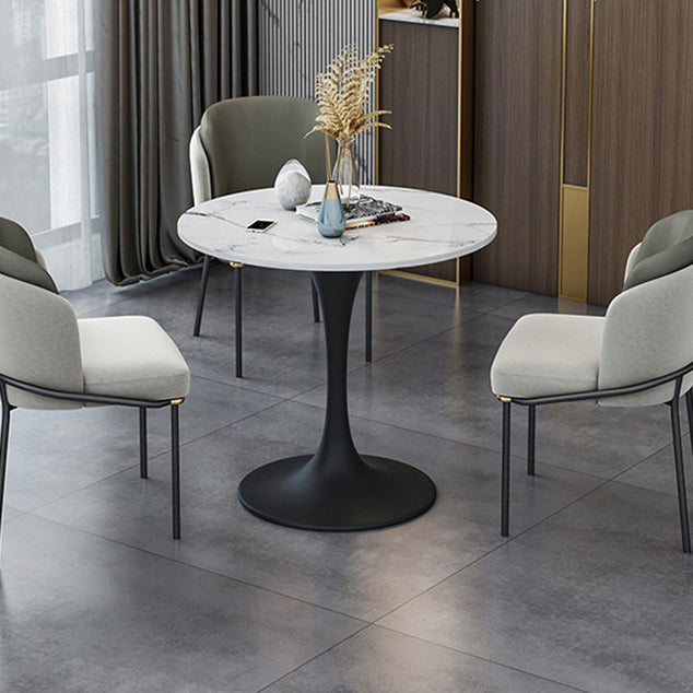 Round Black Base Dining Table Modern Stone Table for Milk Tea Shop