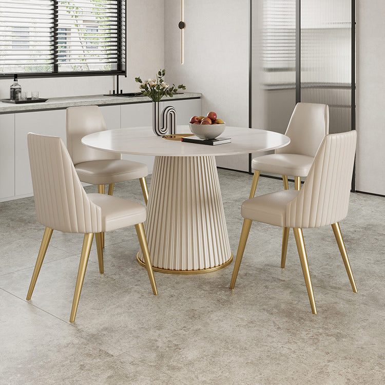 Round White Base Dining Table Modern Stone Table for Kitchen