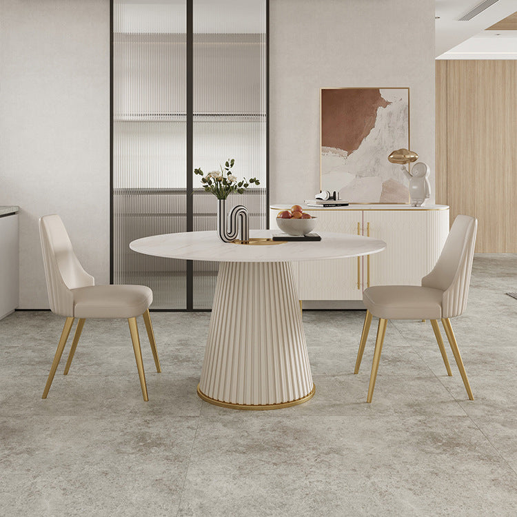 Round White Base Dining Table Modern Stone Table for Kitchen