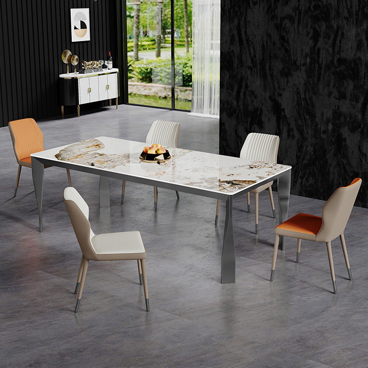 Modern Style Dining Table Sintered Stone Dining Rectangle Table with Metal Legs for Home