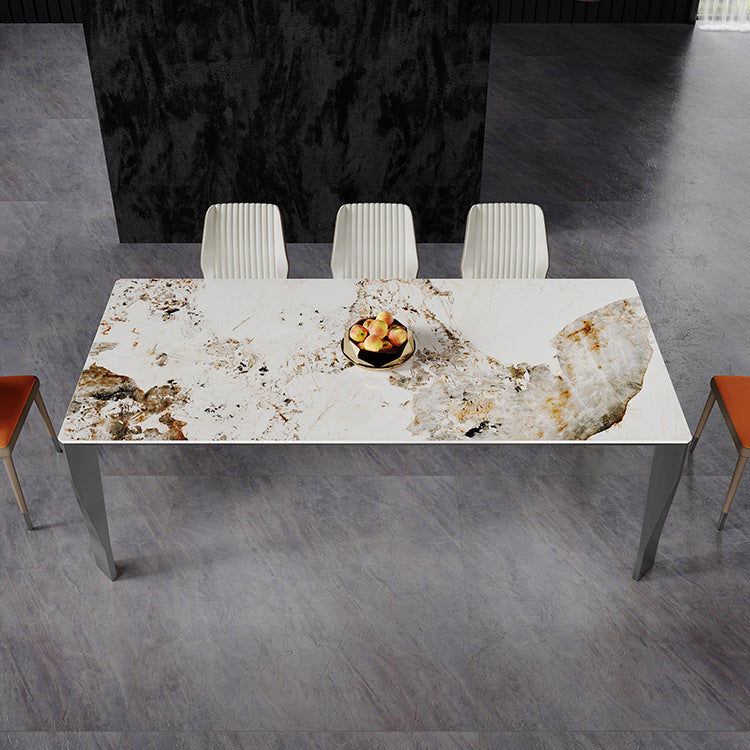 Modern Style Dining Table Sintered Stone Dining Rectangle Table with Metal Legs for Home